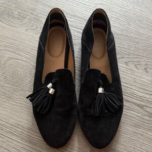 Franco Sarto Black Suede Tassel Loafers